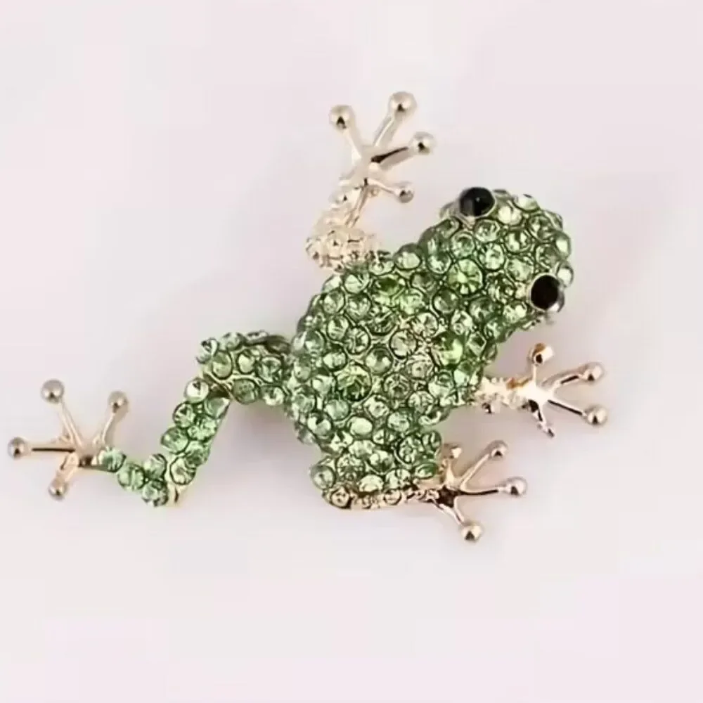 Tree Frog Brooch Sparkling Green Rhinestones Playful & Whimsical Nature Jewelry